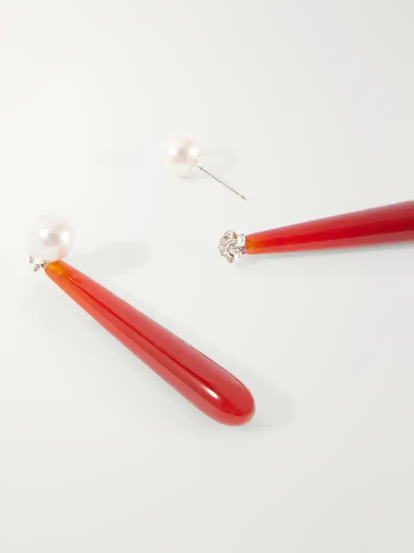 Sophie Buhai Angelyne Medium Sterling Silver, Carnelian And Pearl Earrings | Thumbnail 3 Sophie Buhai Angelyne Medium Sterling Silver, Carnelian And Pearl Earrings | Thumbnail 3