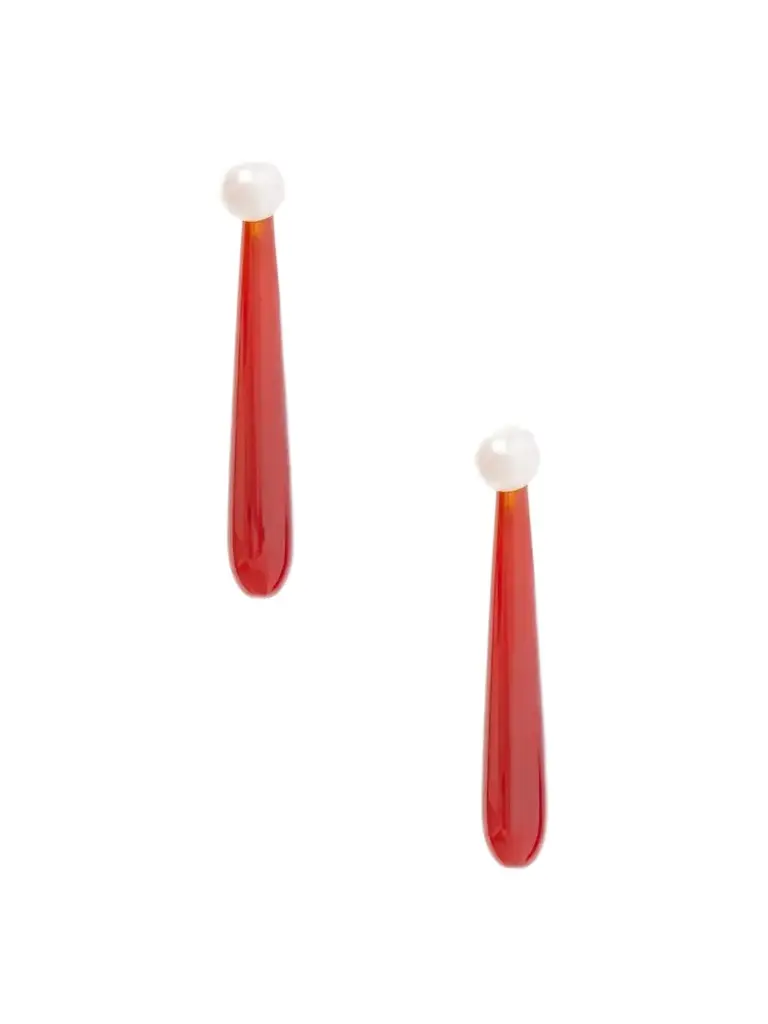 Angelyne Medium Sterling Silver, Carnelian And Pearl Earrings