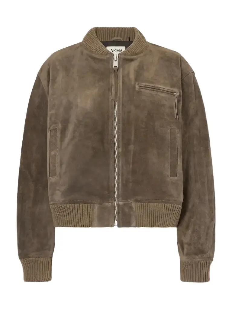 Elysia Rib-trimmed Suede Bomber Jacket