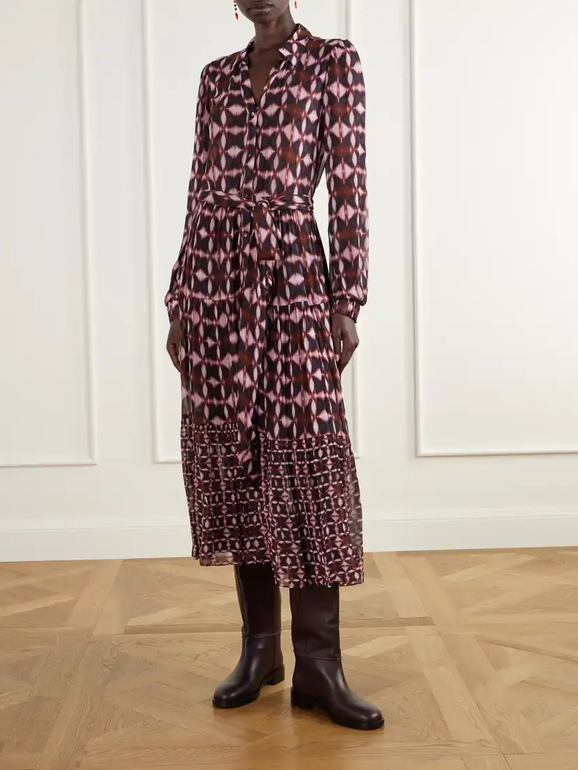 Cara Cara Barbara Belted Printed Crepe De Chine Midi Dress | Thumbnail 3 Cara Cara Barbara Belted Printed Crepe De Chine Midi Dress | Thumbnail 3
