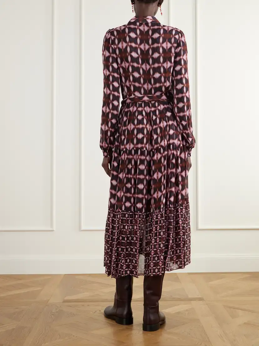Cara Cara Barbara Belted Printed Crepe De Chine Midi Dress | Thumbnail 4 Cara Cara Barbara Belted Printed Crepe De Chine Midi Dress | Thumbnail 4