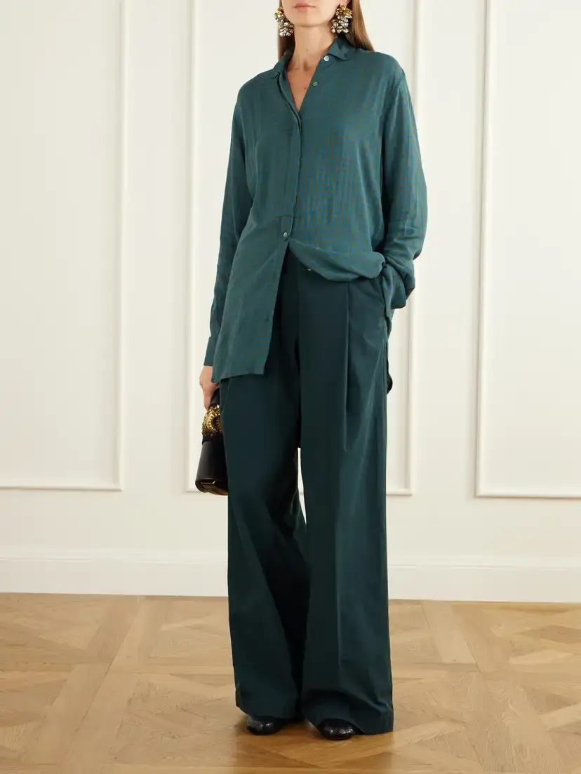 Dries Van Noten Paneled Checked Crepe Shirt | Thumbnail 2 Dries Van Noten Paneled Checked Crepe Shirt | Thumbnail 2