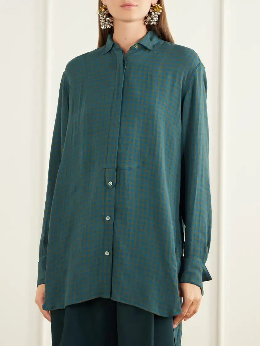 Dries Van Noten Paneled Checked Crepe Shirt | Thumbnail 3 Dries Van Noten Paneled Checked Crepe Shirt | Thumbnail 3