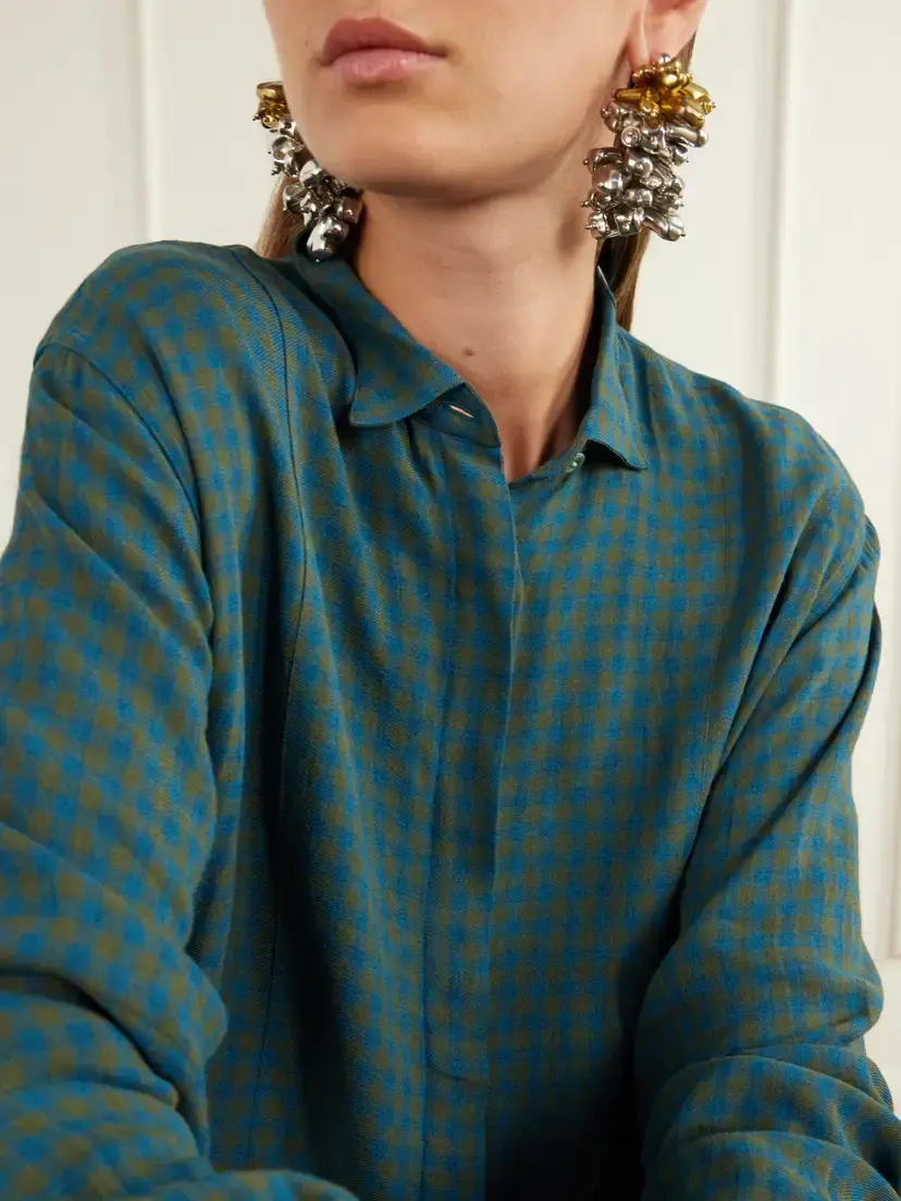 Dries Van Noten Paneled Checked Crepe Shirt | Thumbnail 5 Dries Van Noten Paneled Checked Crepe Shirt | Thumbnail 5