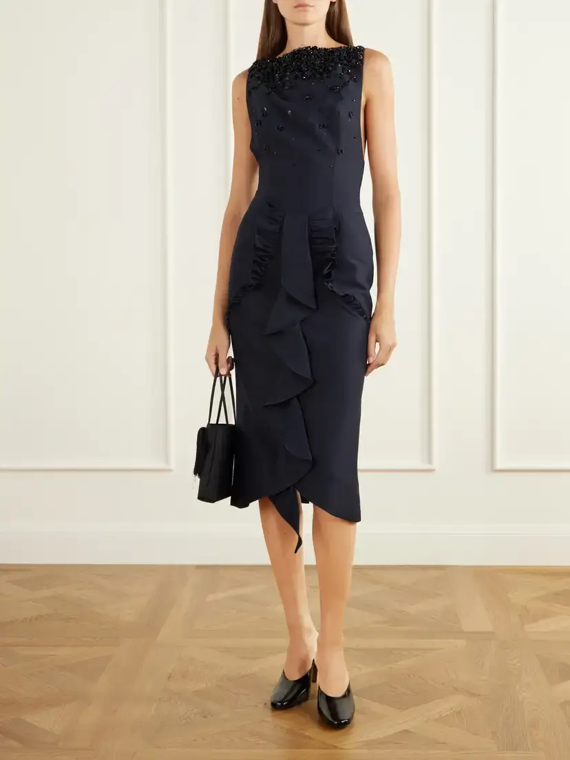 SHUSHU/TONG Embellished Ruffled Crepe Midi Dress | Thumbnail 2 SHUSHU/TONG Embellished Ruffled Crepe Midi Dress | Thumbnail 2