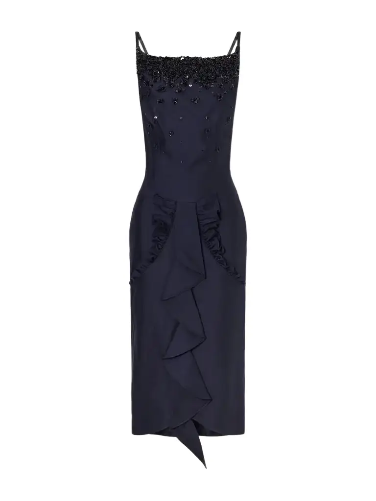 Embellished Ruffled Crepe Midi Dress Embellished Ruffled Crepe Midi Dress