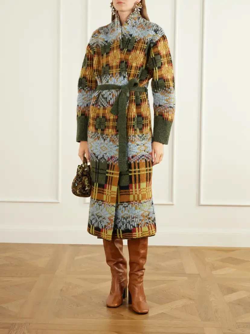 Dries Van Noten Belted Checked Jacquard-knit Wool-blend Cardigan | Thumbnail 2