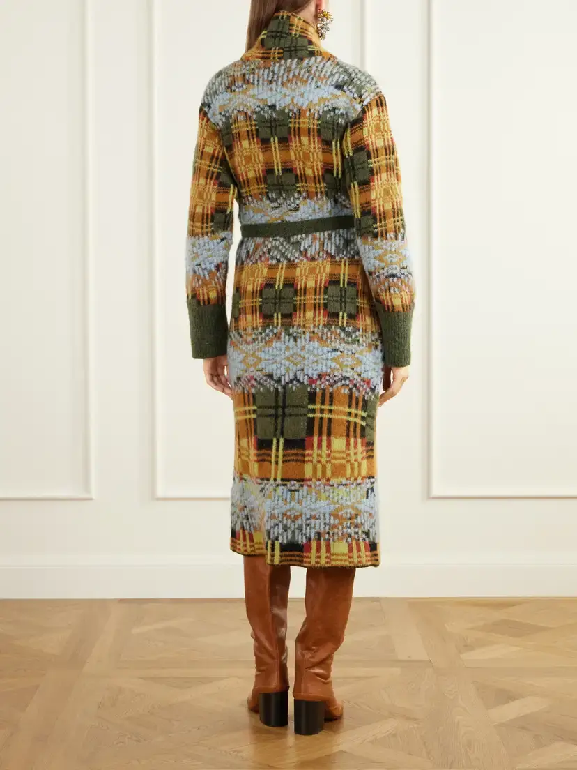 Dries Van Noten Belted Checked Jacquard-knit Wool-blend Cardigan | Thumbnail 3