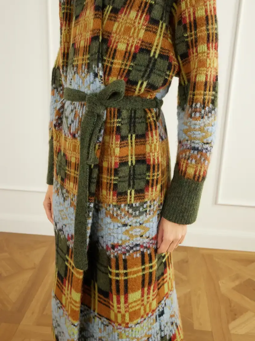 Dries Van Noten Belted Checked Jacquard-knit Wool-blend Cardigan | Thumbnail 4