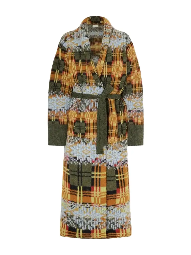 Belted Checked Jacquard-knit Wool-blend Cardigan Belted Checked Jacquard-knit Wool-blend Cardigan