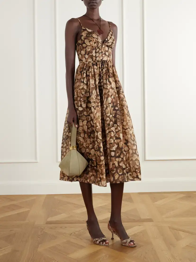 Cara Cara Miro Gathered Printed Linen And Silk-blend Organza Midi Dress | Thumbnail 2 Cara Cara Miro Gathered Printed Linen And Silk-blend Organza Midi Dress | Thumbnail 2
