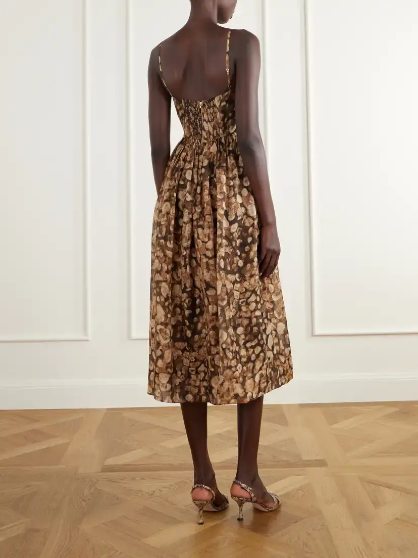 Cara Cara Miro Gathered Printed Linen And Silk-blend Organza Midi Dress | Thumbnail 3 Cara Cara Miro Gathered Printed Linen And Silk-blend Organza Midi Dress | Thumbnail 3