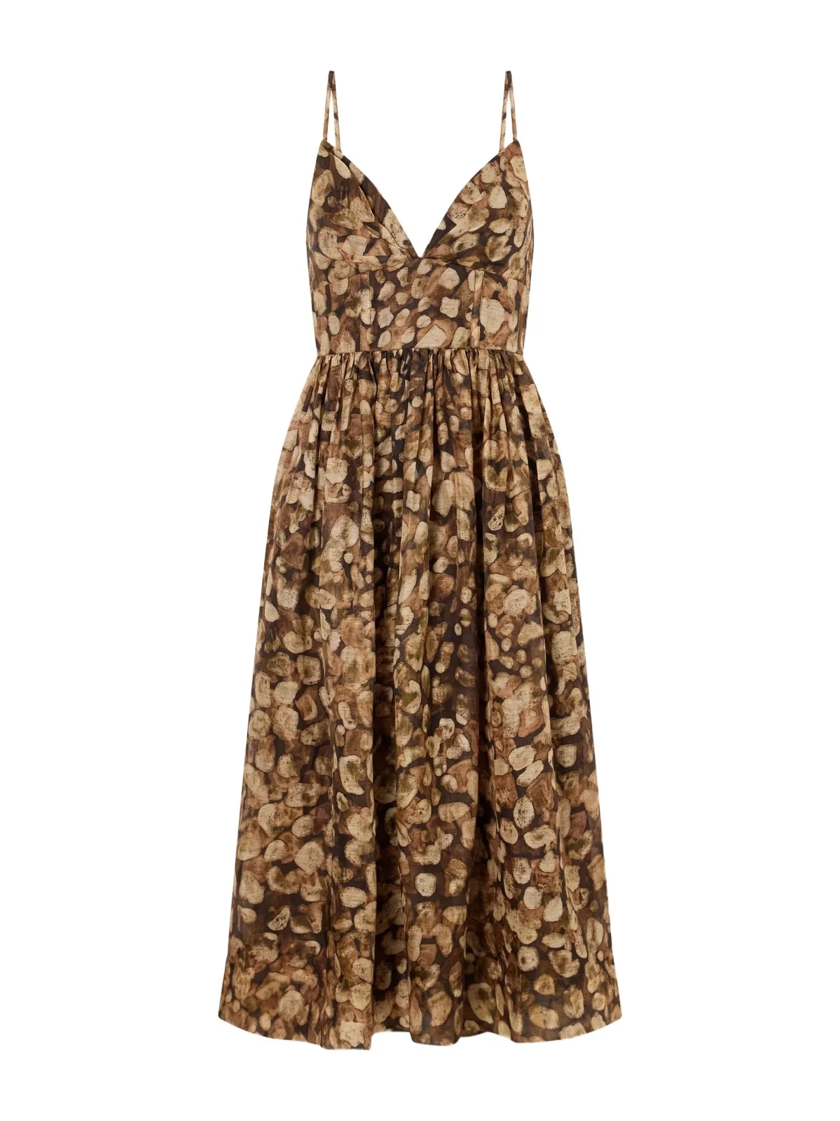 Miro Gathered Printed Linen And Silk-blend Organza Midi Dress