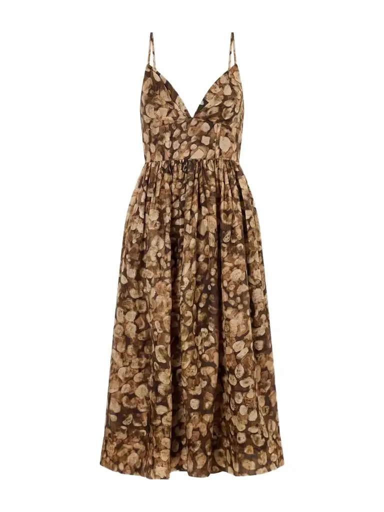 Miro Gathered Printed Linen And Silk-blend Organza Midi Dress