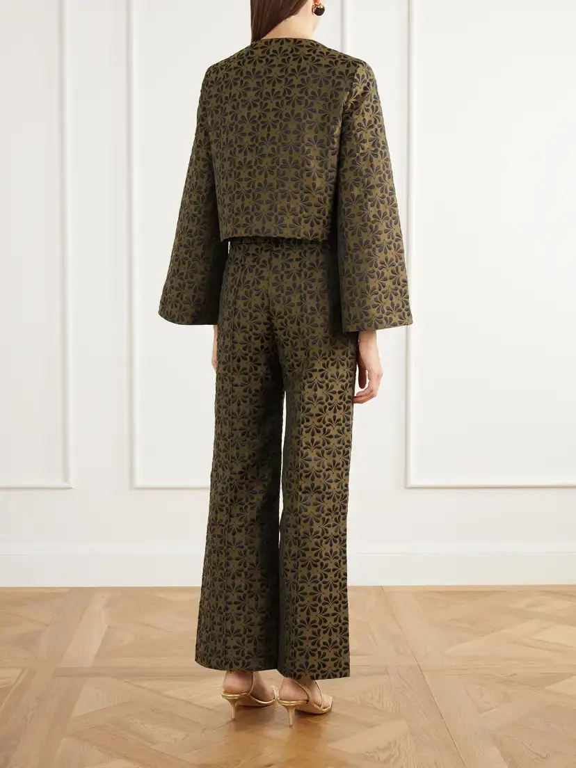 DESTREE Yoshitomo Pintucked Floral-jacquard Wide-leg Pants | Thumbnail 3 DESTREE Yoshitomo Pintucked Floral-jacquard Wide-leg Pants | Thumbnail 3
