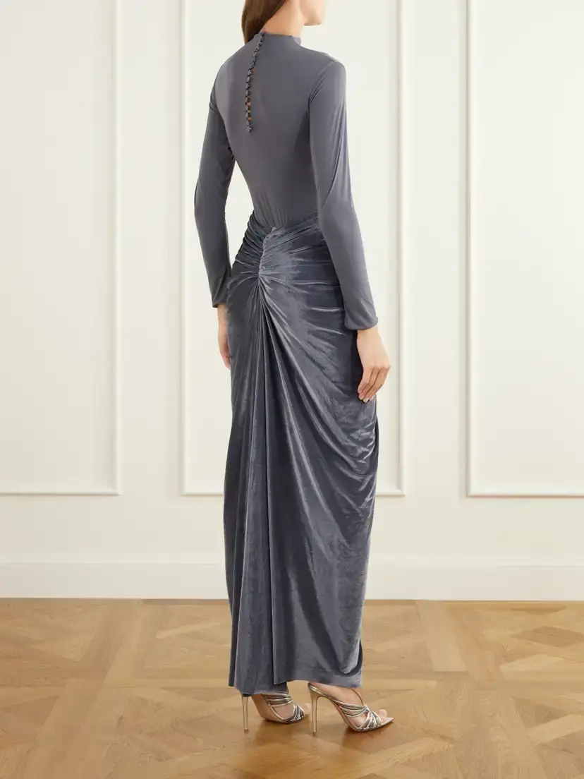 Maygel Coronel Guernica Draped Mesh And Velvet Maxi Dress | Thumbnail 3