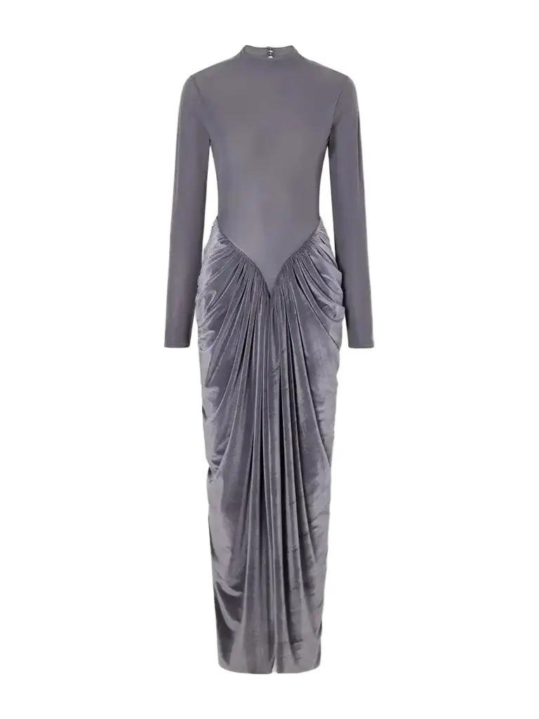 Maygel Coronel Guernica Draped Mesh And Velvet Maxi Dress