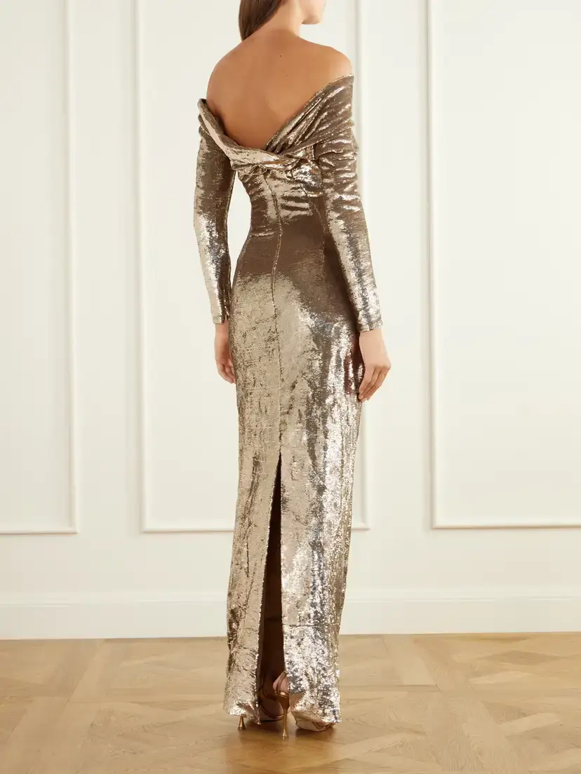 Marmar Halim Off-the-shoulder Sequin-embellished Crepe Gown | Thumbnail 3