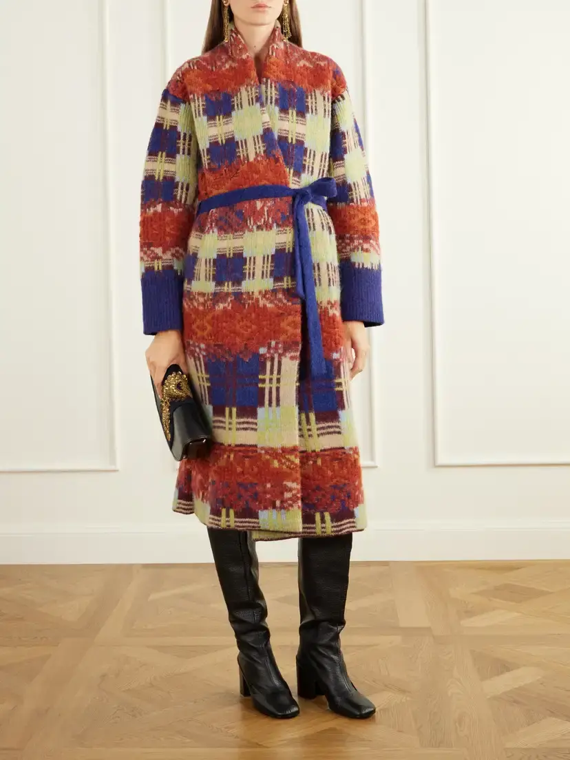 Dries Van Noten Belted Checked Jacquard-knit Wool-blend Cardigan | Thumbnail 2