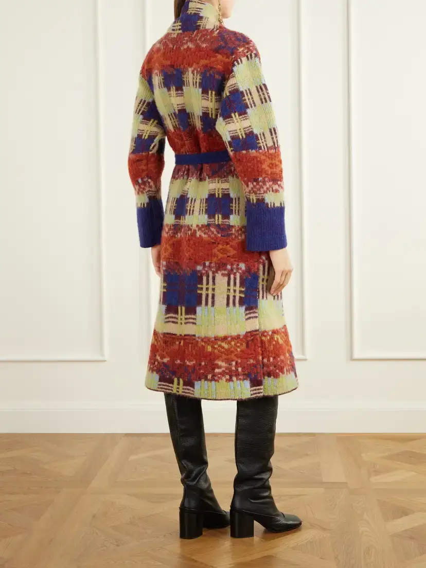 Dries Van Noten Belted Checked Jacquard-knit Wool-blend Cardigan | Thumbnail 3