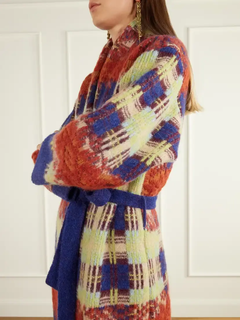 Dries Van Noten Belted Checked Jacquard-knit Wool-blend Cardigan | Thumbnail 4