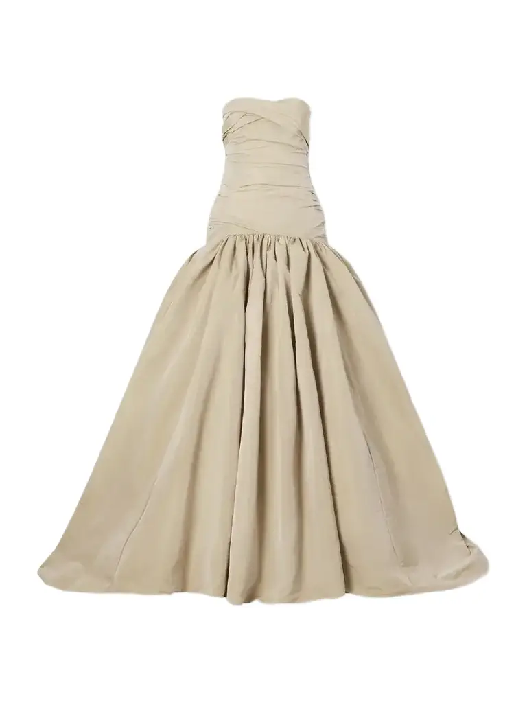 Strapless Ruched Drop-waist Crepe Gown