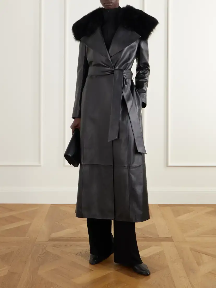 Tove Rosa Belted Paneled Shearling-trimmed Leather Wrap Coat | Thumbnail 2 Tove Rosa Belted Paneled Shearling-trimmed Leather Wrap Coat | Thumbnail 2