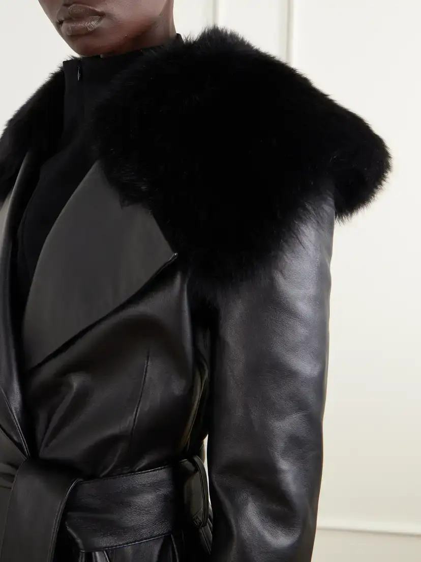 Tove Rosa Belted Paneled Shearling-trimmed Leather Wrap Coat | Thumbnail 4 Tove Rosa Belted Paneled Shearling-trimmed Leather Wrap Coat | Thumbnail 4