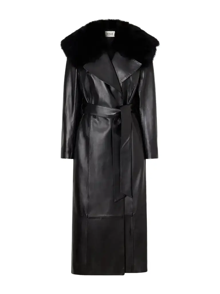 Tove Rosa Belted Paneled Shearling-trimmed Leather Wrap Coat