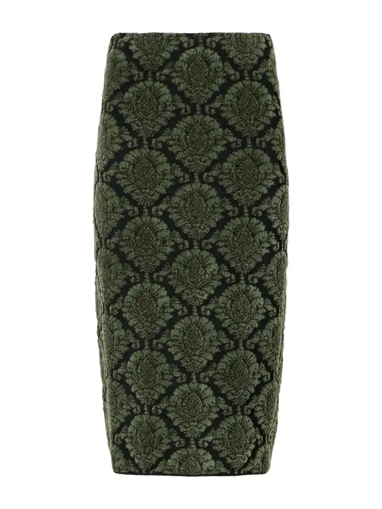 Cotton-blend Pile-jacquard Knee-length Skirt