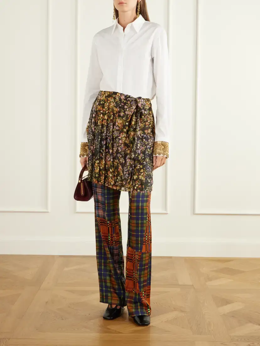 Dries Van Noten Skirt-detailed Printed Crepe And Satin Straight-leg Pants | Thumbnail 2 Dries Van Noten Skirt-detailed Printed Crepe And Satin Straight-leg Pants | Thumbnail 2
