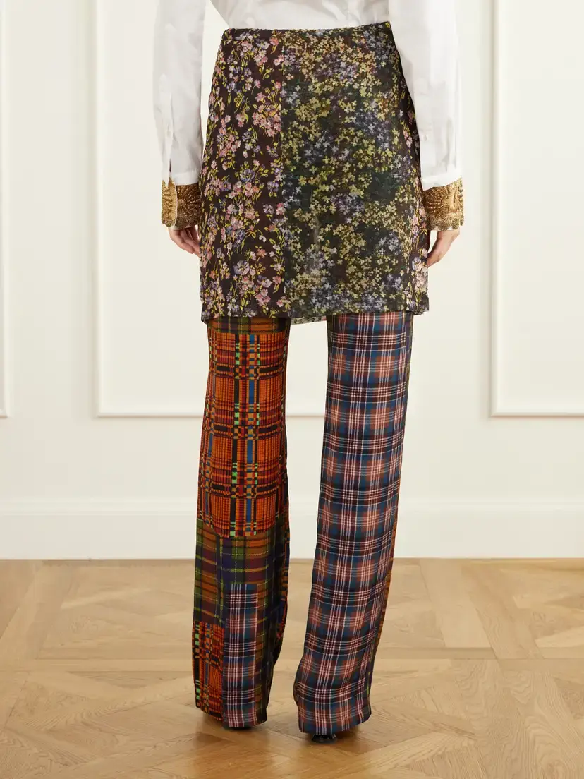 Dries Van Noten Skirt-detailed Printed Crepe And Satin Straight-leg Pants | Thumbnail 3 Dries Van Noten Skirt-detailed Printed Crepe And Satin Straight-leg Pants | Thumbnail 3