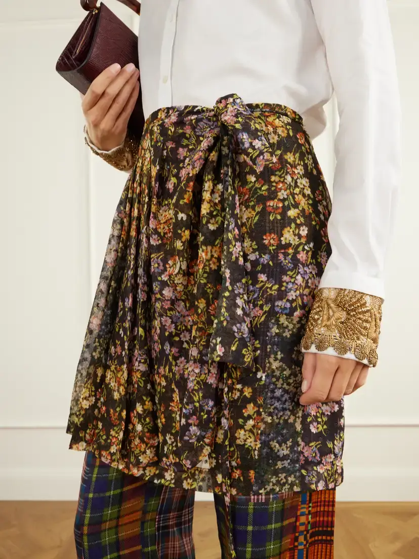 Dries Van Noten Skirt-detailed Printed Crepe And Satin Straight-leg Pants | Thumbnail 4 Dries Van Noten Skirt-detailed Printed Crepe And Satin Straight-leg Pants | Thumbnail 4