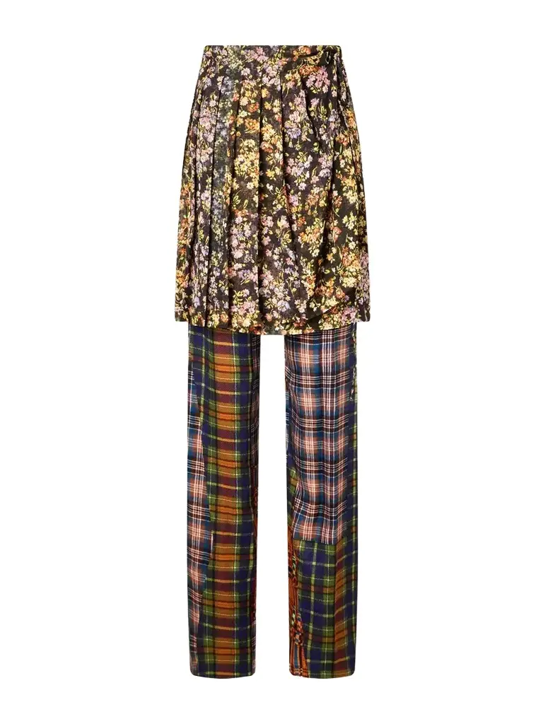 Dries Van Noten Skirt-detailed Printed Crepe And Satin Straight-leg Pants