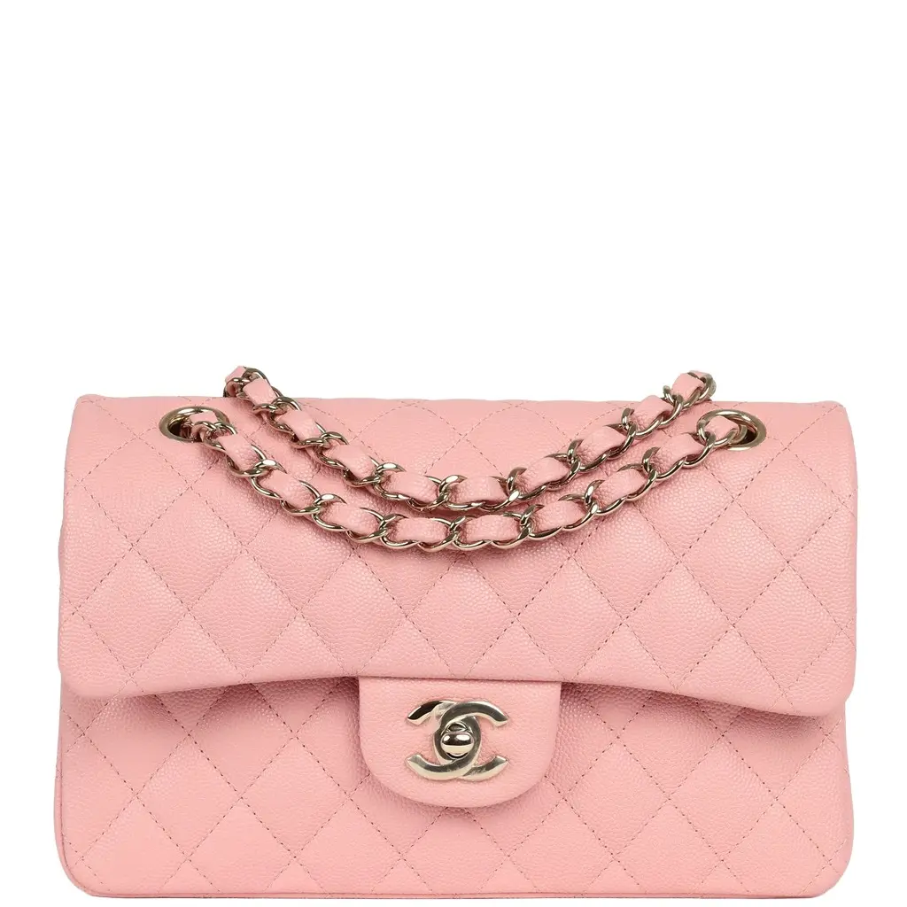 Chanel Chanel Small Classic Double Flap Bag Pink Shiny Caviar Light Gold Hardware