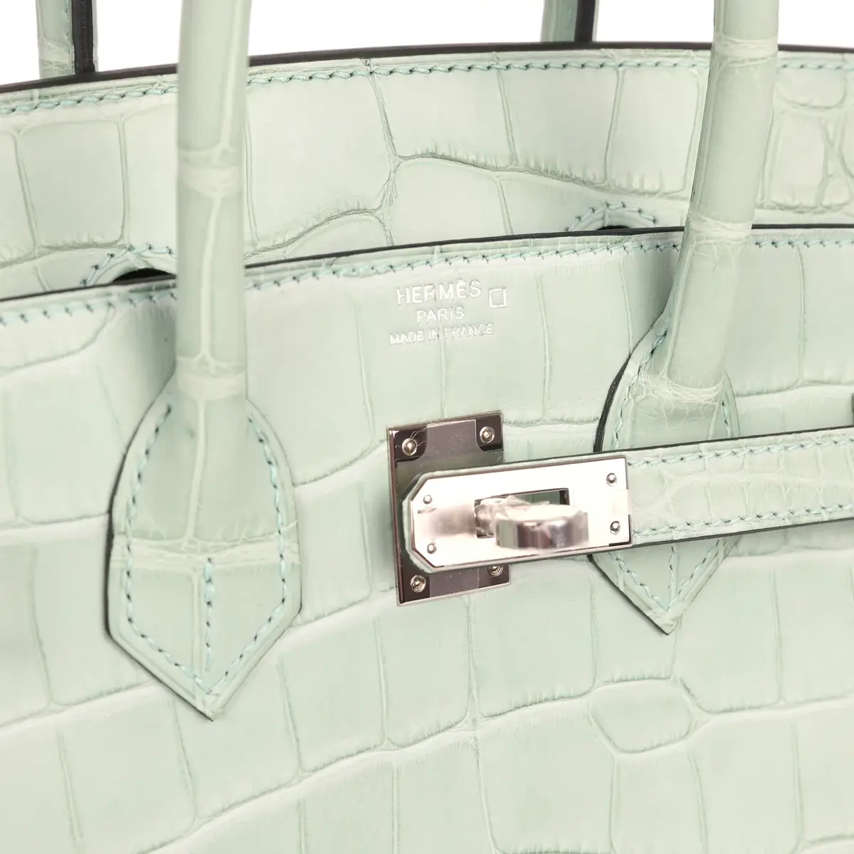 HERMÈS Hermes Birkin 25 Vert D'Eau Matte Alligator Palladium Hardware | Thumbnail 7 HERMÈS Hermes Birkin 25 Vert D'Eau Matte Alligator Palladium Hardware | Thumbnail 7