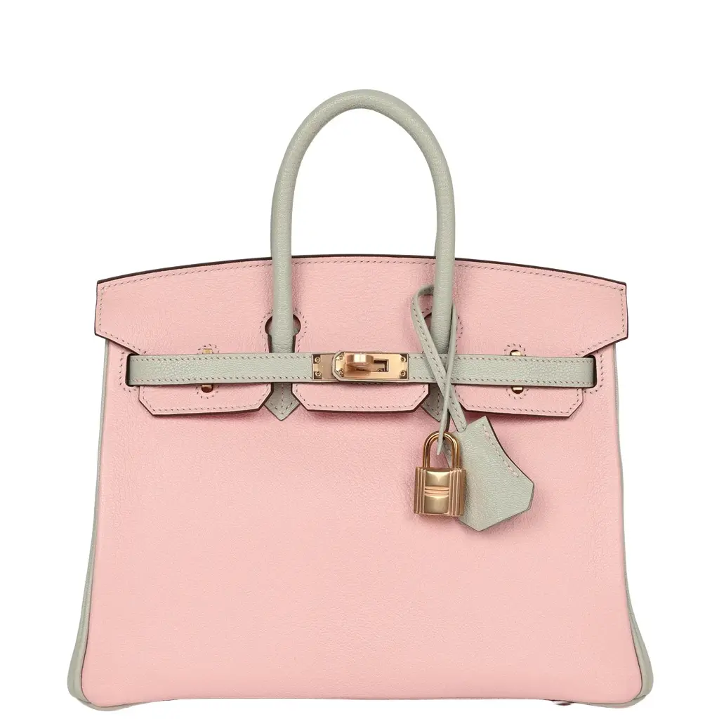 HERMÈS Hermes Special Order (HSS) Birkin 25 Rose Sakura, Gris Perle Chevre Mysore Rose Gold Hardware
