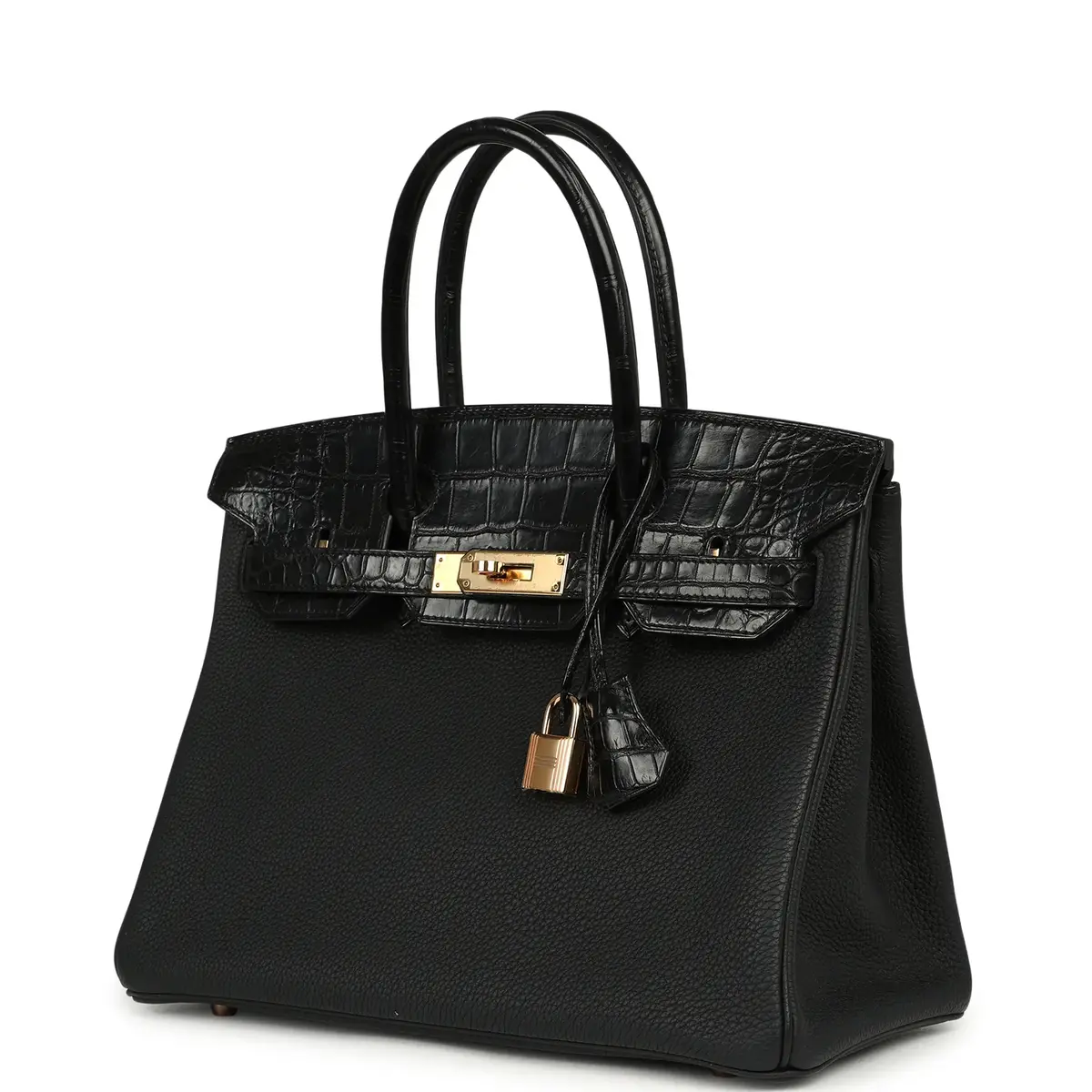 HERMÈS Pre-owned Hermes Birkin 30 Black Togo, Matte Alligator Touch Rose Gold Hardware | Thumbnail 5 HERMÈS Pre-owned Hermes Birkin 30 Black Togo, Matte Alligator Touch Rose Gold Hardware | Thumbnail 5