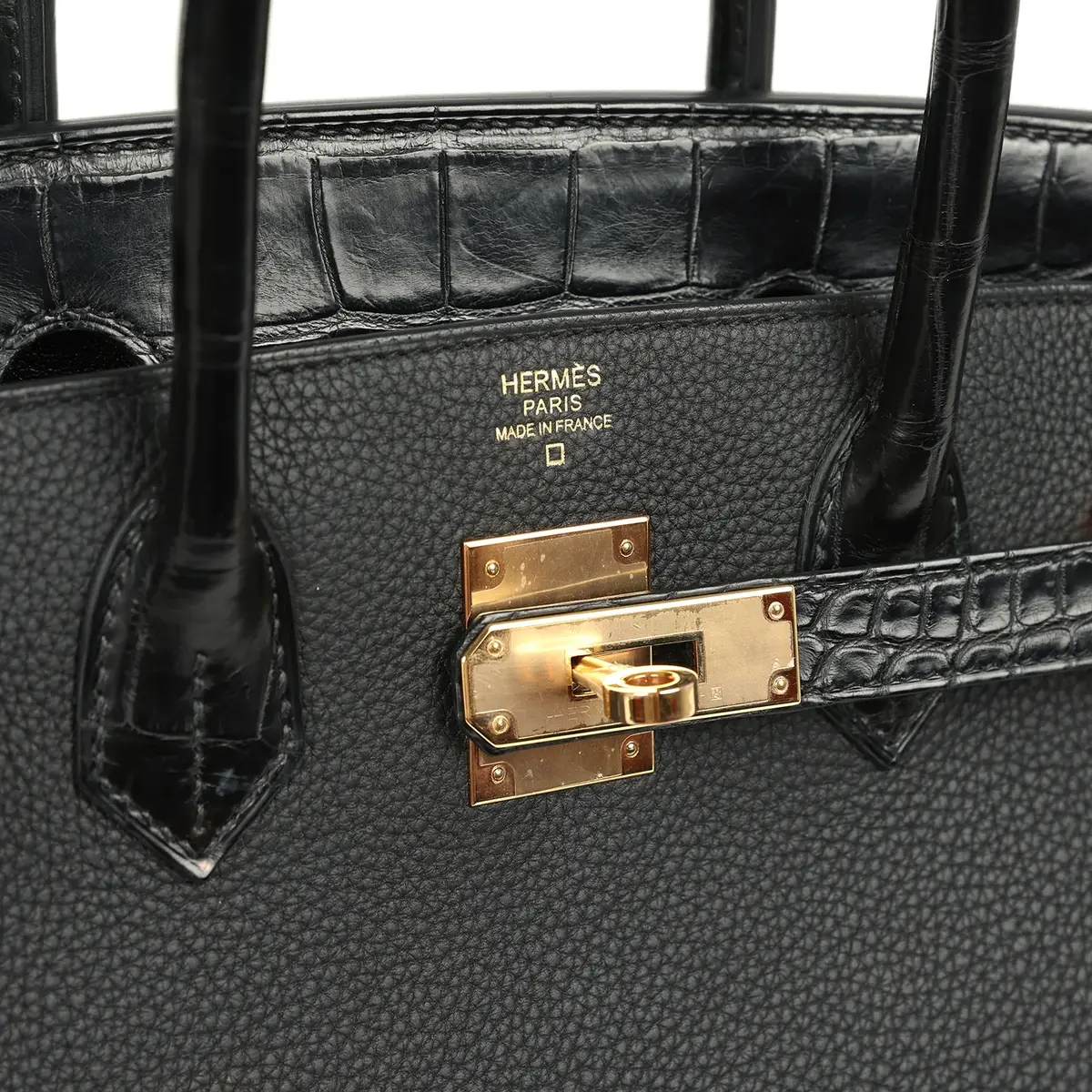 HERMÈS Pre-owned Hermes Birkin 30 Black Togo, Matte Alligator Touch Rose Gold Hardware | Thumbnail 7 HERMÈS Pre-owned Hermes Birkin 30 Black Togo, Matte Alligator Touch Rose Gold Hardware | Thumbnail 7