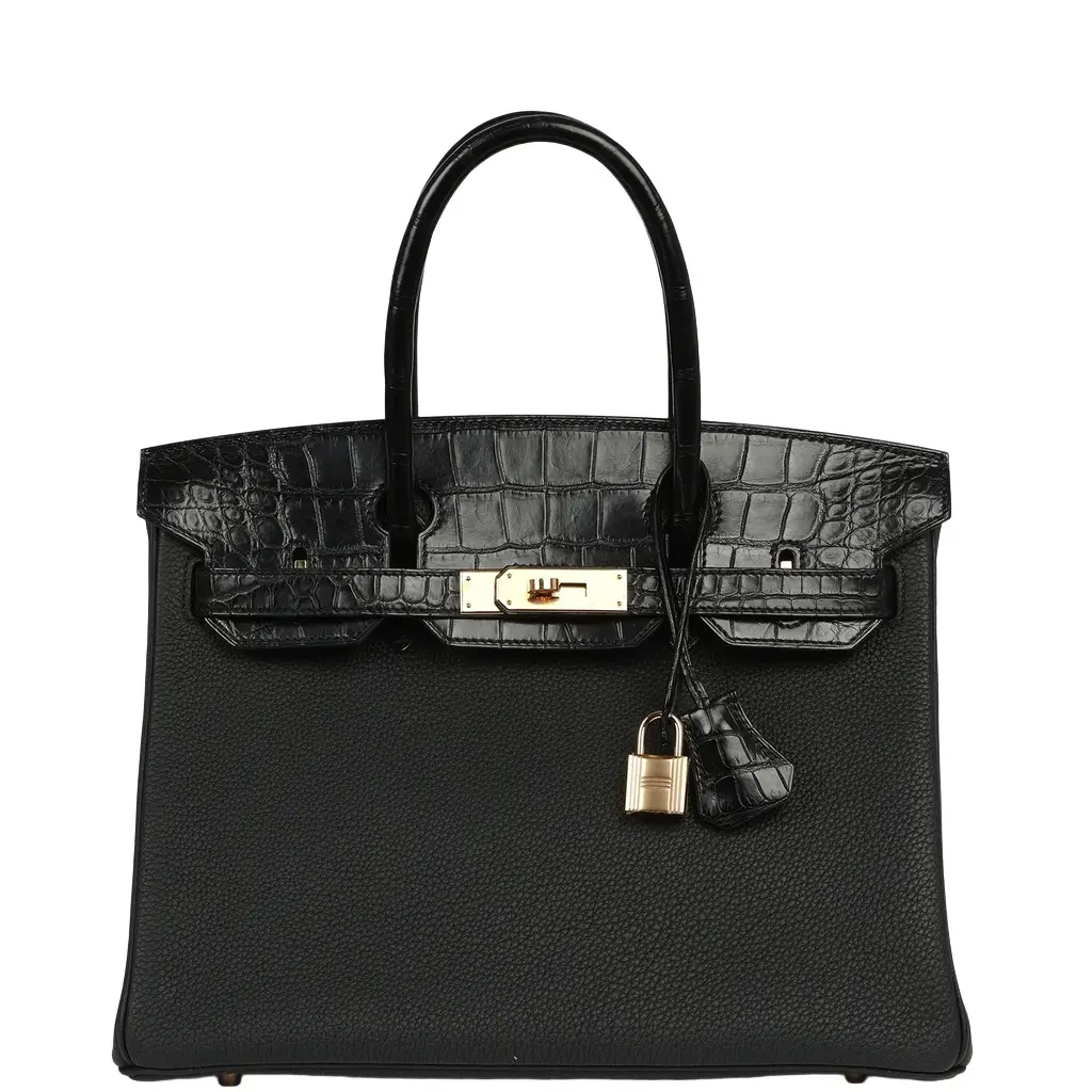 HERMÈS Pre-owned Hermes Birkin 30 Black Togo, Matte Alligator Touch Rose Gold Hardware