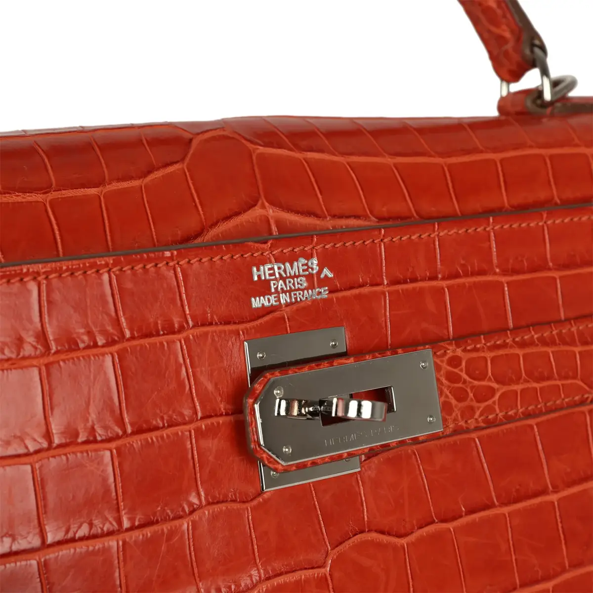 HERMÈS Pre-owned Hermes Kelly Retourne 40 Sanguine Matte Porosus Crocodile Palladium Hardware | Thumbnail 7 HERMÈS Pre-owned Hermes Kelly Retourne 40 Sanguine Matte Porosus Crocodile Palladium Hardware | Thumbnail 7