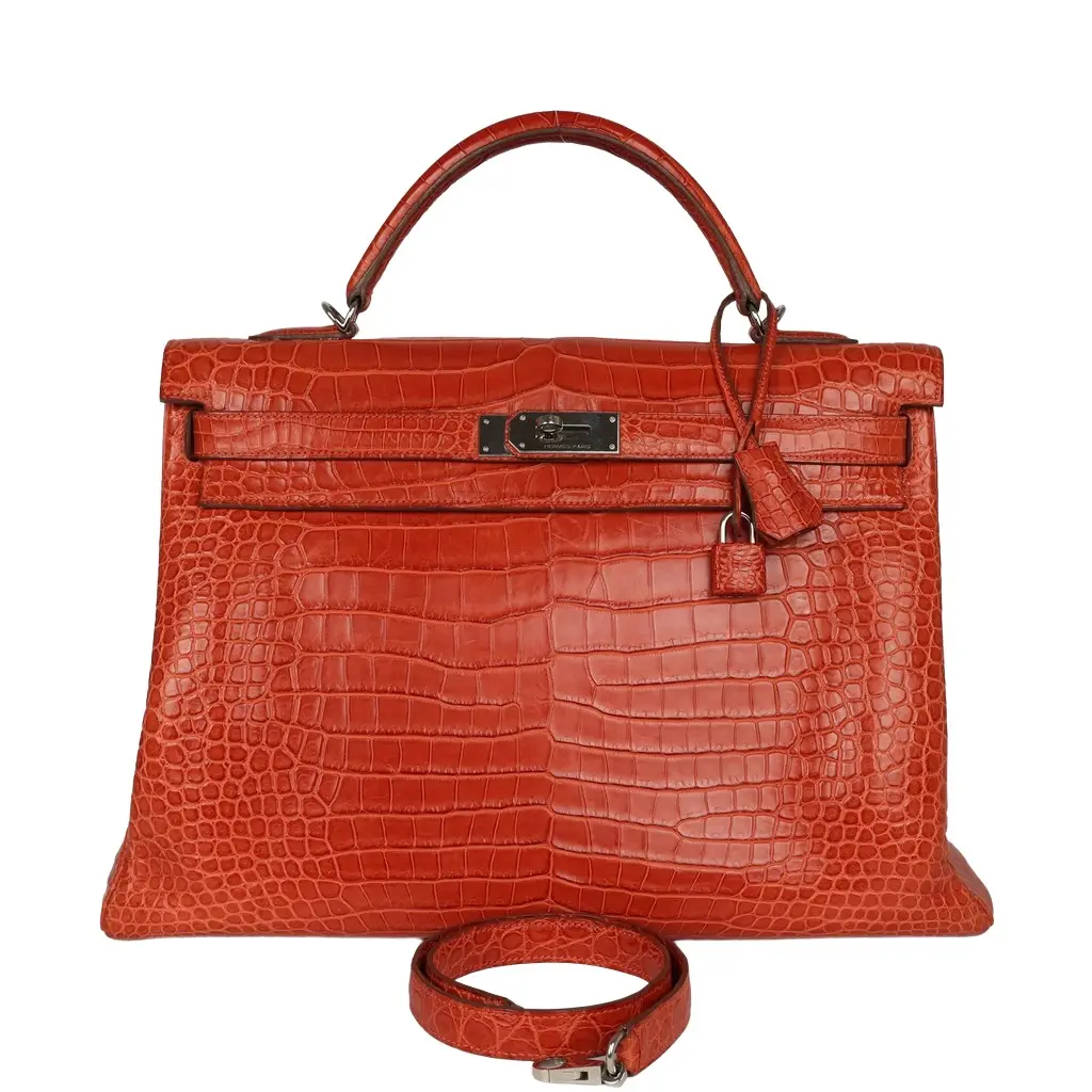 Pre-owned Hermes Kelly Retourne 40 Sanguine Matte Porosus Crocodile Palladium Hardware Pre-owned Hermes Kelly Retourne 40 Sanguine Matte Porosus Crocodile Palladium Hardware
