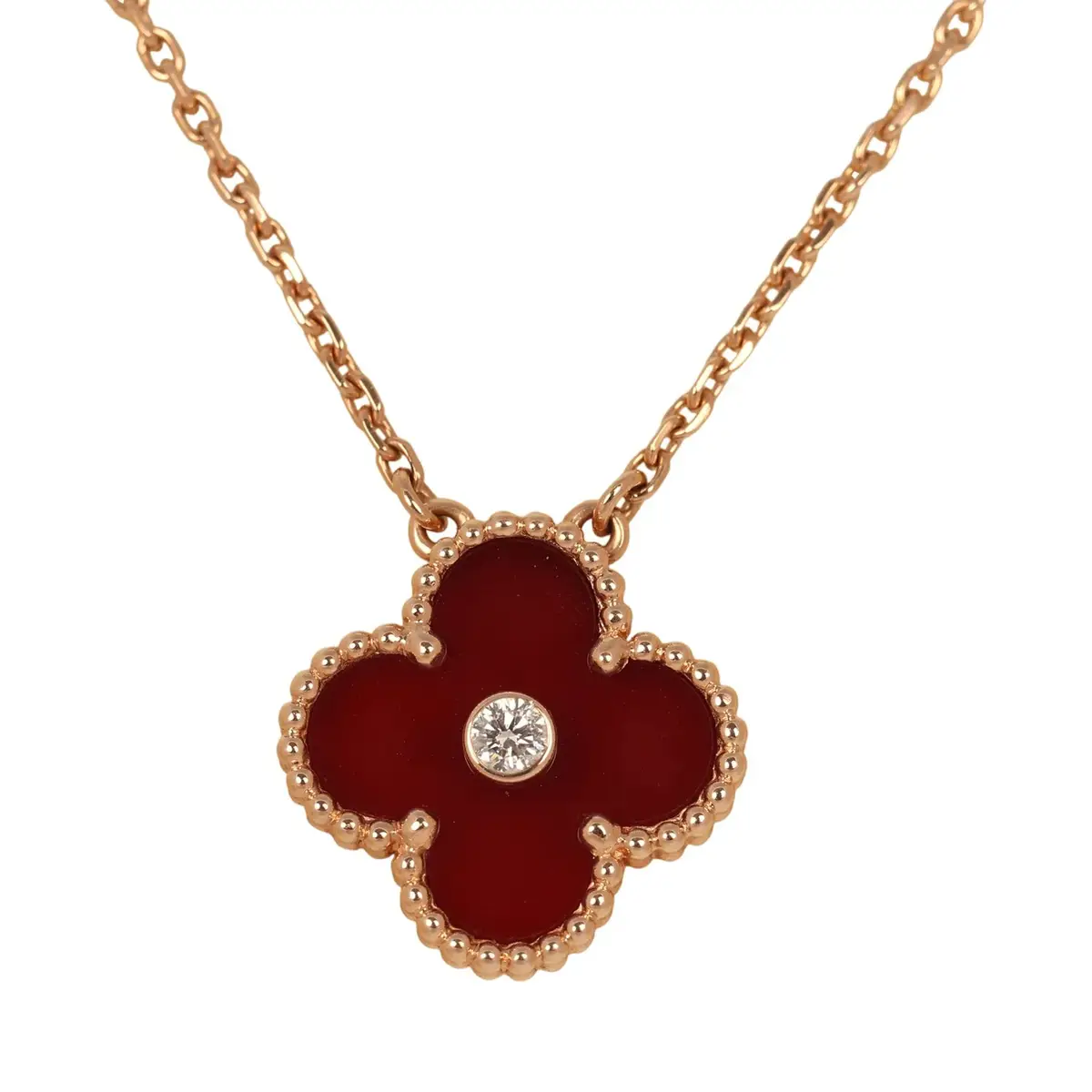 Van Cleef & Arpels Pre-owned Van Cleef & Arpels 2011 Holiday Vintage Alhambra Pendant Necklace Carnelian 18K Rose Gold & Diamonds | Thumbnail 2 Van Cleef & Arpels Pre-owned Van Cleef & Arpels 2011 Holiday Vintage Alhambra Pendant Necklace Carnelian 18K Rose Gold & Diamonds | Thumbnail 2