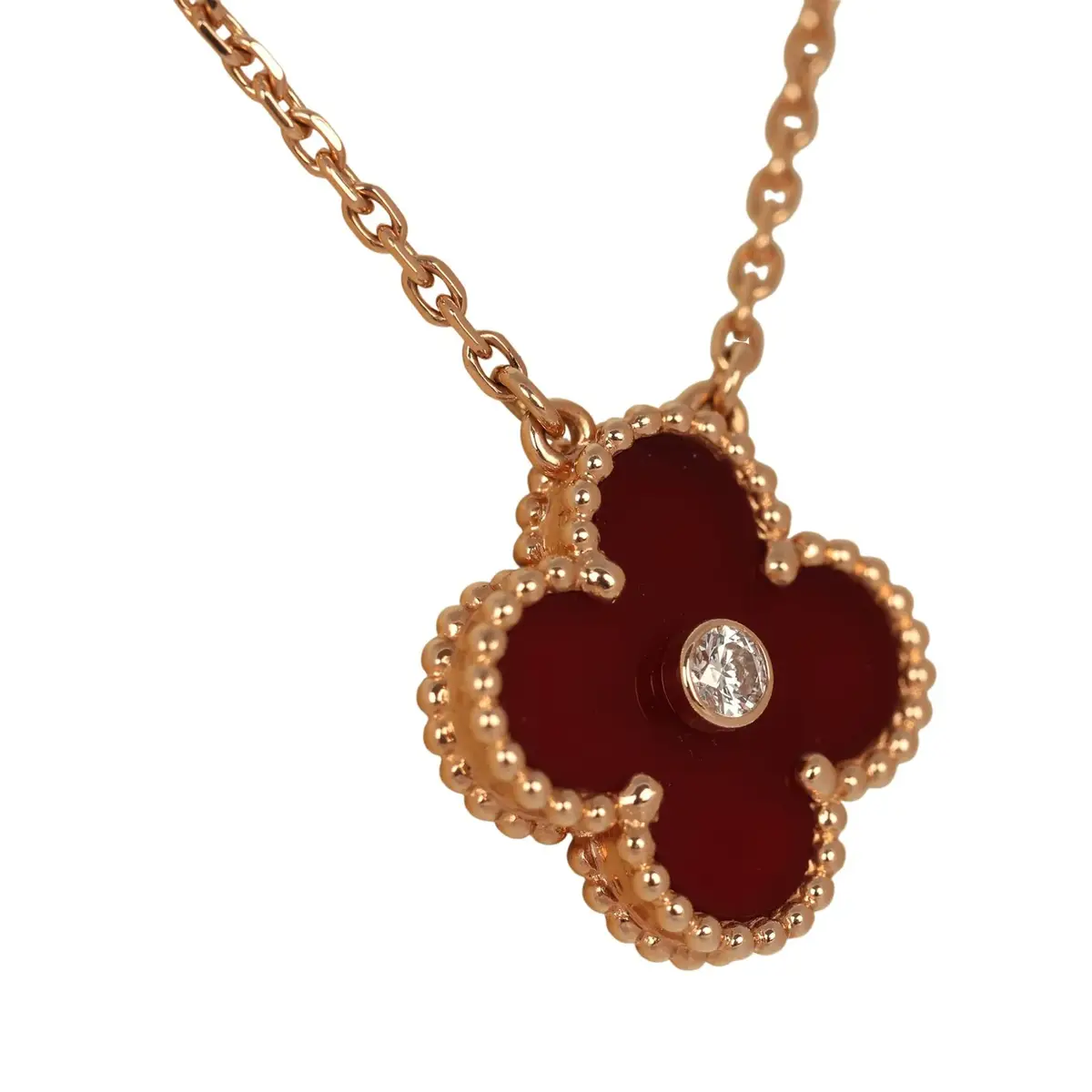 Van Cleef & Arpels Pre-owned Van Cleef & Arpels 2011 Holiday Vintage Alhambra Pendant Necklace Carnelian 18K Rose Gold & Diamonds | Thumbnail 3 Van Cleef & Arpels Pre-owned Van Cleef & Arpels 2011 Holiday Vintage Alhambra Pendant Necklace Carnelian 18K Rose Gold & Diamonds | Thumbnail 3