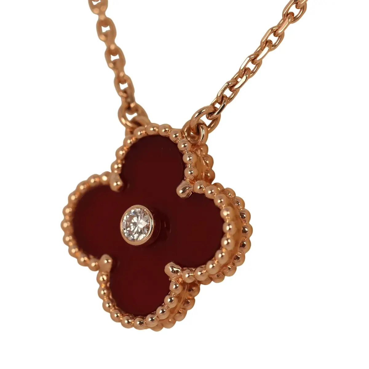 Van Cleef & Arpels Pre-owned Van Cleef & Arpels 2011 Holiday Vintage Alhambra Pendant Necklace Carnelian 18K Rose Gold & Diamonds | Thumbnail 5 Van Cleef & Arpels Pre-owned Van Cleef & Arpels 2011 Holiday Vintage Alhambra Pendant Necklace Carnelian 18K Rose Gold & Diamonds | Thumbnail 5