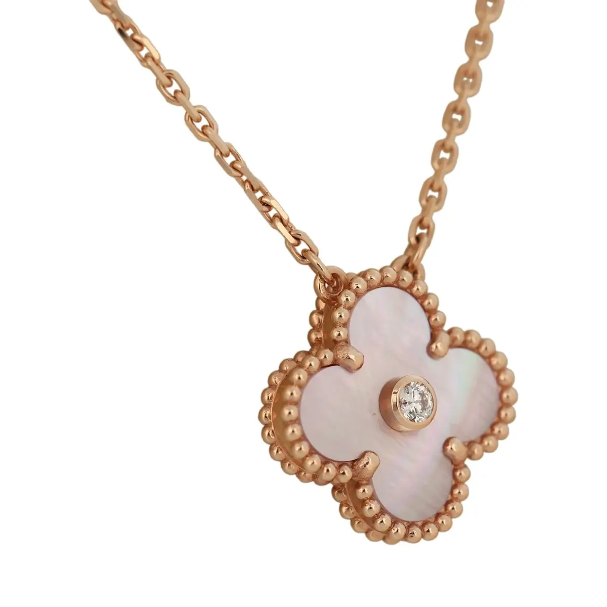 Van Cleef & Arpels Pre-owned Van Cleef & Arpels 2025 Holiday Vintage Alhambra Pendant Necklace Pink Mother Of Pearl 18K Rose Gold & Diamonds | Thumbnail 2