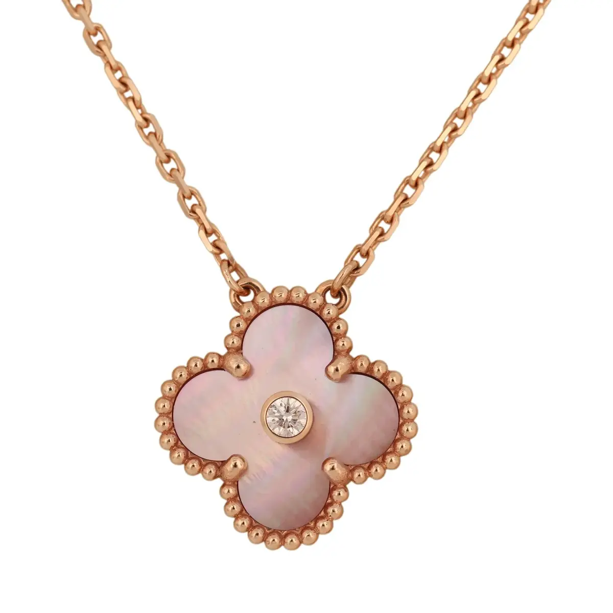 Van Cleef & Arpels Pre-owned Van Cleef & Arpels 2025 Holiday Vintage Alhambra Pendant Necklace Pink Mother Of Pearl 18K Rose Gold & Diamonds | Thumbnail 3