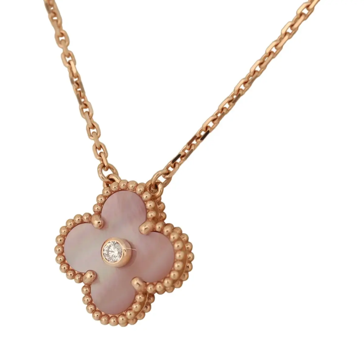Van Cleef & Arpels Pre-owned Van Cleef & Arpels 2025 Holiday Vintage Alhambra Pendant Necklace Pink Mother Of Pearl 18K Rose Gold & Diamonds | Thumbnail 5