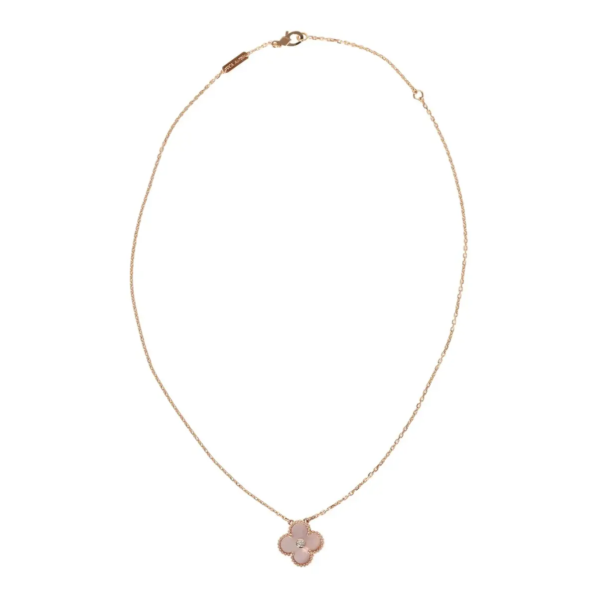 Van Cleef & Arpels Pre-owned Van Cleef & Arpels 2025 Holiday Vintage Alhambra Pendant Necklace Pink Mother Of Pearl 18K Rose Gold & Diamonds | Thumbnail 7