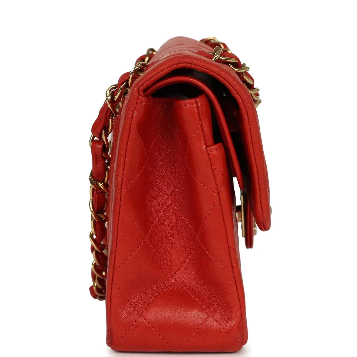 Chanel Vintage Chanel Small Classic Double Flap Bag Red Lambskin Gold Hardware | Thumbnail 3 Chanel Vintage Chanel Small Classic Double Flap Bag Red Lambskin Gold Hardware | Thumbnail 3